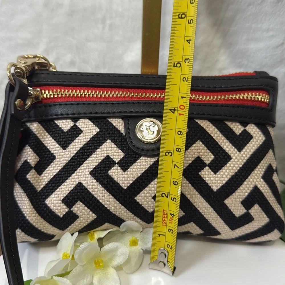 New. Spartina 449 Black and Red Geometric Clutch with Tassel